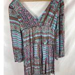 Altar'd State  Boho Wide Sleeve Double V Neck Dress Blue Size small Photo 4