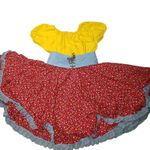 Dress Size ML Square Dance Country Farm Yellow Red Floral Skirt Blue Lace Trim Photo 10