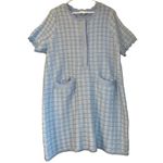 Free Assembly sz XL Womens Blue Cotton Plaid Knit Scalloped Button Dress Preppy Photo 1
