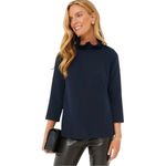 TICKERNUCK POMANDER PLACE Navy Faye Blouse High Neck Top Back Tie Size Medium Blue Photo 2