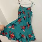 EXPRESS  Floral Square Neck Ruffle Wrap Dress Teal Blue Pink Boho Mini Fit Flare Photo 12