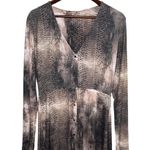 ZARA Snakeskin Long Sleeve V Neck Button Down Midi Dress Stretchy M Beige Brown Photo 2