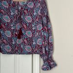 Rebecca Minkoff  Floral Smocked Peasant Blouse Tassel Tie Top Cropped Medium Boho Photo 1