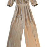 Monteau Los‎ Angeles Wide Leg Jumpsuit V Neck 3/4 Sleeve Casual Modern NWT Tan Photo 0