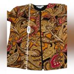 Maggy London  100% Silk Paisley Print Full Zip Jacket‎ Sz 10 Tan, Brown, Orange Photo 4