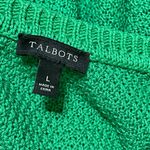 Talbots  Knit Sweater Fringe Sleeve Kelly Green Size L Large Cotton V-Neck Photo 3