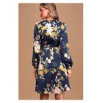 Lulus Love Is Life Navy Blue Floral Satin Wrap Mini Dress Sz.M NWOT Photo 4