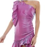 TCEC  One shoulder metallic foil ruffle dress SIZE M pit to pit 17” 
length 25” Photo 1