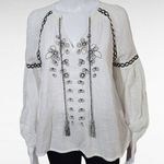Anthropologie Calligraphie White Black Embroider Bubble Sleeve Peasant Blouse XS Photo 0