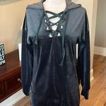 Oversized Velour Tunic Top Charcoal Gray Womens Small Hoodie Pullover Photo 1