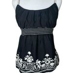 Heart soul Women’s Black White Floral Embroidered Babydoll Sleeveless Top Y2K Whimsigoth M Photo 0