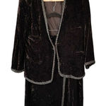 T2 80s VTG Mila Schön Due Italy Velvet Velour Jacket Wrap Skirt Braided Suit Black Size M Photo 0