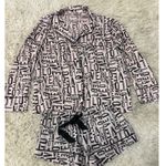 Victoria's Secret LOVE Print Pajama Set Long Sleeve Top Shorts Pink Black M Photo 0