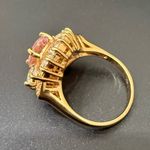 Vintage 925 Gold Over Sterling Pink Oval CZ Flower Cocktail Ring Size 8.5 7g. Photo 3