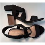 Cityclassified Black Woven Elastic Block Heel Sandals Size 6 Minimalist Chic Photo 2
