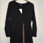 ZARA NEW Black Midi Dress Rope Tie Waist Long Sleeve Sporty Prep Casual V Neck Photo 5