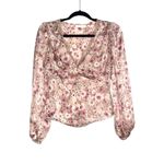 Lush Clothing NWT Lush Floral V-Neck Long Sleeve Open Cut Out Back Satin Blouse SMALL Photo 1