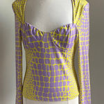 SheIn Animal Print Top Womens Sz Large Yellow Purple Stretch Sweetheart Neck Photo 0