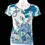 Ann Taylor  Crew Neck Top Cotton Marine Green Multi Short Sleeve Size S NEW Photo 1