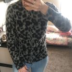 Apt. 9  Cashmere Grey & Black Leopard Animal Print Button Up Sweater Photo 0