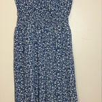 Cupshe Blue Floral Wide Leg Sleeveless Jumpsuit L Smocked Waist Pockets Photo 0