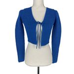 frame denim Frame Crochet Tie Front Cropped Cardigan in Provence Blue Photo 3
