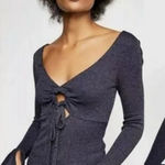 Free People  Intimately Navy Blue Metallic Shimmer Long Sleeve V-neck Tie Medium Photo 0