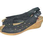 Spring Step  Orella Italian Leather Faux Cork Boho Wedge Sandal Black Size 8 Photo 0