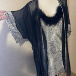 Cinema Etoile black white feather cheetah slip robe nightgown lingerie medium Photo 1