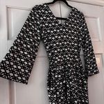Boden Amy Jersey Midi Dress Black White 3/4 Bell Sleeve Floral Size 6 Belted Photo 8