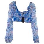 Nasty Gal Floral Sweatheart Crop Top Sheer Balloon Sleeve New Photo 0