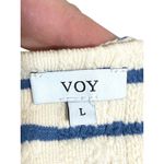 VOY Blue Striped Lace Up Neck Dress Sz L Coastal Nautical Crinkle Flutter Sleeve Size L Photo 4