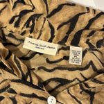 Amanda Smith  Petite Pure Silk Tan Zebra Print Button Down Short-Sleeve Shirt Photo 5