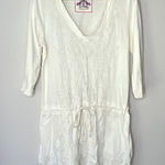 Johnny Was Ivory Embroidered V-Neck Cinch Waist Cotton Mini Dress Size Medium Photo 0