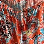 Crown & Ivy  L Orange Blue Floral Top Ruffle Bell Sleeve Scoop Neck Tie Boho Photo 2