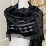 Ellen Tracy Silk Blend Black Velvet Burnout Sheer Scarf Shawl Shimmer Whimsigoth Evening Photo 4