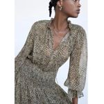 ZARA Brown Tan Leopard Animal Print Long Sleeve Ruffle Tiered Mini Dress Sz XS Photo 1