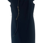 DKNY Women's Black Cap Sleeve Sheath Dress with Gold Belt & Zipper Detail Size 6 Photo 0