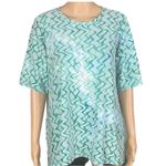 LOGO By Lori Goldstein knit jacquard short sleeve tunic with hi low hem Medium Photo 1