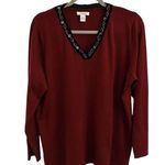 Dress Barn Dark Red Sweater with Bead and Sequin Velvet V-Neckline Size 18/20 Photo 0