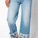 Driftwood  Collette Embroiered Floral Cuff Straight Jeans Womens 24 Blue Photo 0