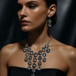 Silver Rhinestone Statement Necklace Waterfall Bib Glam Y2K Party Jewelry Photo 0