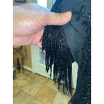 Vintage JOAN LESLIE Black Beaded Fringe Dress 14 Photo 2