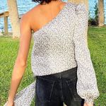 Free People NWT Mare Mare Animal Print One Shoulder Puff Sleeve Tie Blouse Small Photo 10