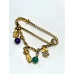 Vintage Gold Safety Pin Brooch With Charms & Beads Photo 2