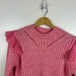 Greylin Womens Ruth Ruffle Shoulder Chunky Knit Sweater in Pink Sz S | Feminine Photo 4
