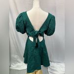 Altar'd State Altar’d State Cecelia Mini Milkmaid Dress Bow Jacquard Puff Sleeve Green Large Photo 3