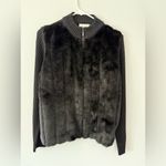 Kathie Lee Collection VTG KATHIE LEE Faux Fur Front Zip Black Knit Medium Sweater Teddy Size S M Photo 8