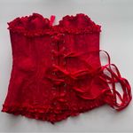 Lace up Hook and eye Red corset ruffle trim Medium Photo 2