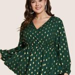 1XL Polka Dot Lantern Sleeve Wrap Ruffle Blouse Green Size XL Photo 0